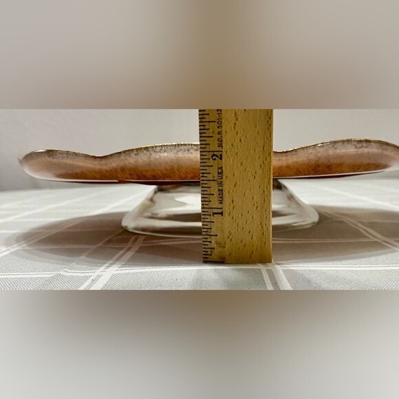 MCM Georges Briard Bronze Brown Gold Scallop Edge Footed Cake Stand Round Plate - Picture 9 of 11